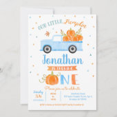 Blue Pumpkin Truck 1st Birthday Invitation Boy Kaart (Voorkant)