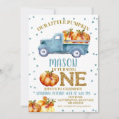 Blue Pumpkin Truck 1st Birthday Invitation Kaart (Voorkant)