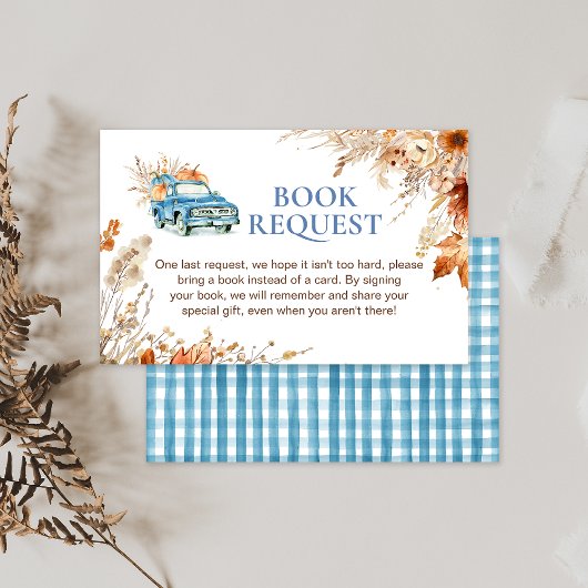 Blue Pumpkin Truck Baby shower Book Request Insert Visitekaartje