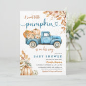 Blue Pumpkin Truck Baby shower Boy Little Pumpkin Kaart (Staand voorkant)