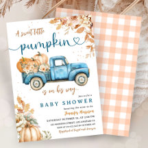 Blue Pumpkin Truck Baby shower Boy Little Pumpkin