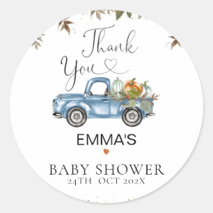 Blue Pumpkin Truck Baby shower Dank u Sticker