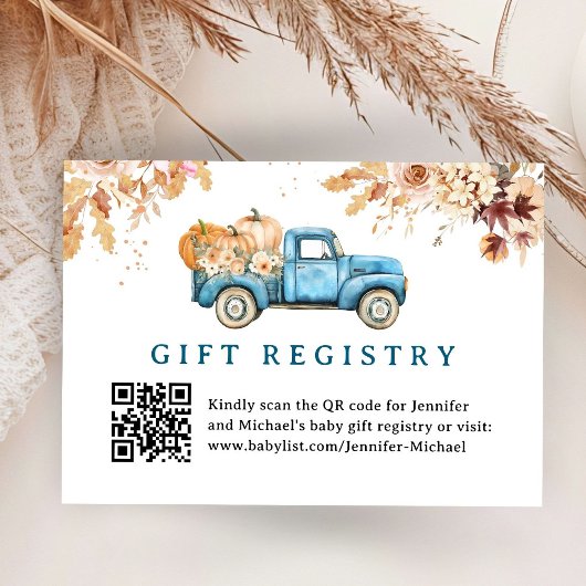 Blue Pumpkin Truck Baby shower Gift Registry Kaart