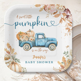 Blue Pumpkin Truck Baby shower Herfst Herfst Papieren Bordje