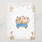 Blue Pumpkin Truck Baby shower Invitation Kaart (Achterkant)