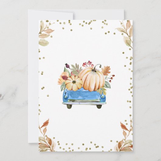 Blue Pumpkin Truck Baby shower Invitation Kaart (Achterkant)
