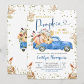 Blue Pumpkin Truck Baby shower Invitation Kaart (Voorkant / Achterkant)