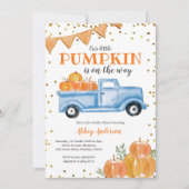 Blue Pumpkin Truck Baby shower Invitation Kaart (Voorkant)