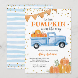 Blue Pumpkin Truck Baby shower Invitation Kaart