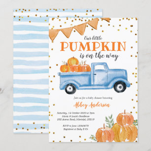 Blue Pumpkin Truck Baby shower Invitation Kaart