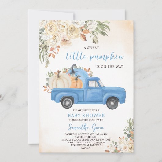 Blue Pumpkin Truck Baby shower Kaart (Voorkant)