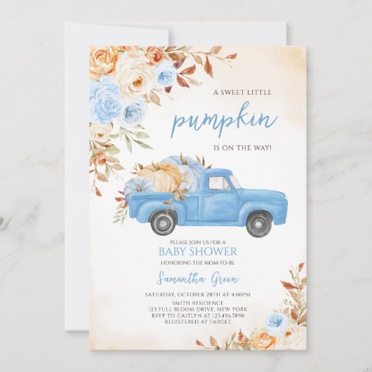 Blue Pumpkin Truck Baby shower Kaart (Voorkant)