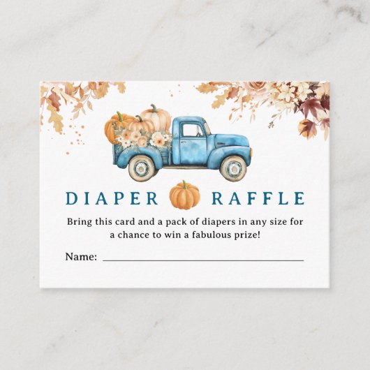 Blue Pumpkin Truck Baby shower Luier Raffle Informatiekaartje (Voorkant)