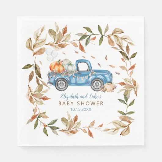 Blue Pumpkin Truck Baby shower Papieren servetten (Voorkant)