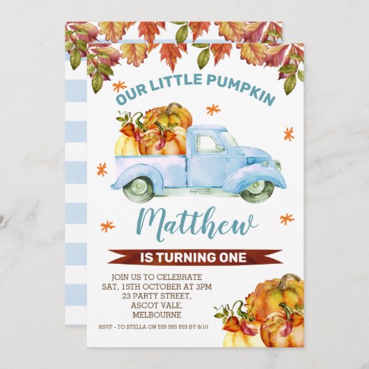 Blue Pumpkin Truck Birthday Invitation Kaart (Voorkant / Achterkant)