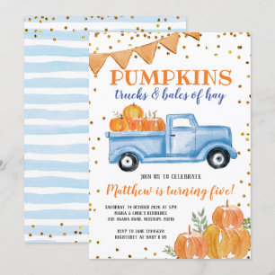 Blue Pumpkin Truck Birthday Invitation Kaart