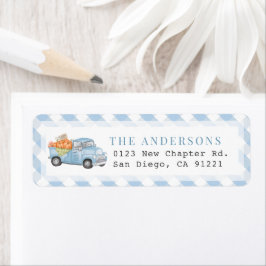 Blue Pumpkin Truck Gingham Retouradres Etiket