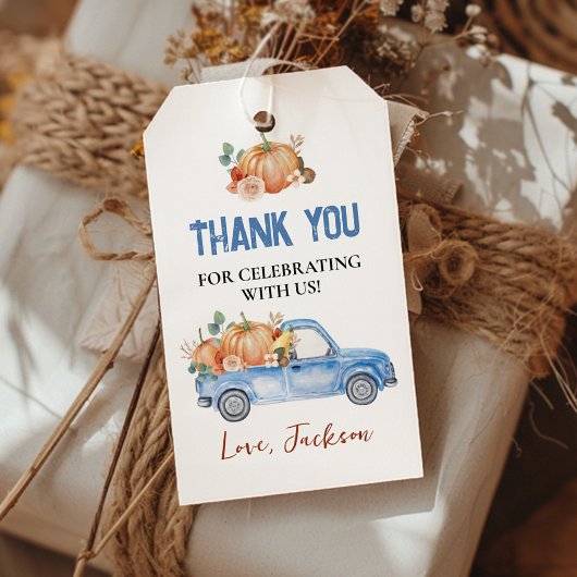 Blue Pumpkin Truck Party Bedankt Label Cadeaulabel