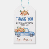 Blue Pumpkin Truck Party Bedankt Label Cadeaulabel (Voorkant)