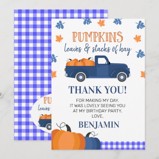 Blue Pumpkin Truck Verjaardag Bedankt Card Kaart (Voorkant / Achterkant)