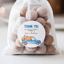 Blue Pumpkin Truck Verjaardag Classic Ronde Sticke Sticker