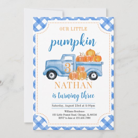 Blue Pumpkin Truck Verjaardag Kaart (Voorkant)