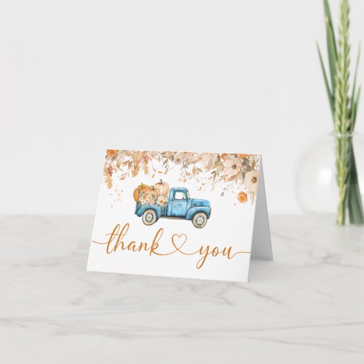 Blue Pumpkin Tuck Baby shower Gevouwen Dank u Bedankkaart (Voorkant)