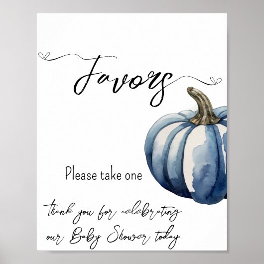 Blue Pumpkin Waterverf Baby Boy Shower Favorieten Poster (Voorkant)