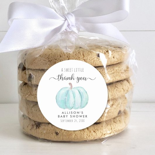 Blue Pumpkin Waterverf Baby shower Dank u Ronde Sticker