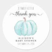 Blue Pumpkin Waterverf Baby shower Dank u Ronde Sticker (Voorkant)
