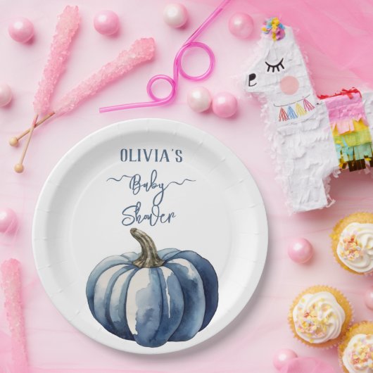Blue Pumpkin Waterverf Boho Baby Boy Shower Papieren Bordje (Feest)