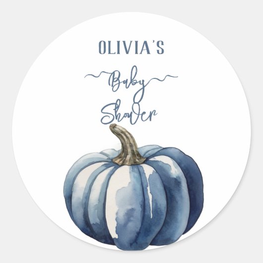 Blue Pumpkin Waterverf Boho Baby Boy Shower Ronde Sticker (Voorkant)