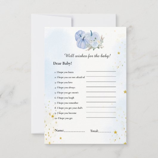 Blue Pumpkin wenst voor de baby shower spelkaart Kaart (Voorkant)