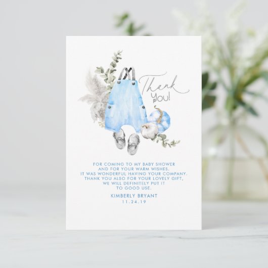 Blue Pumpkins Baby shower Little Dank je wel Bedankkaart (Staand voorkant)