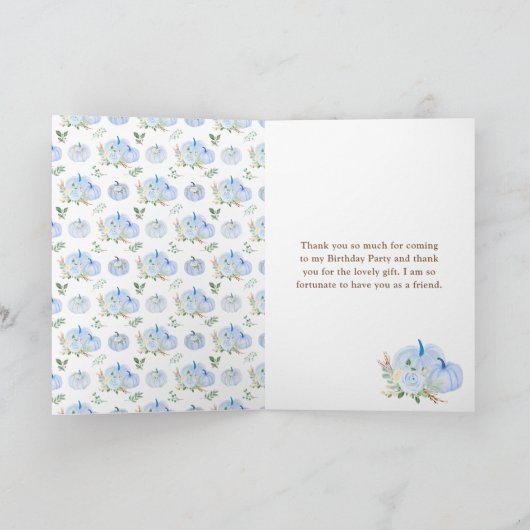 Blue Pumpkins Bloemen Verjaardagsfeest Bedankkaart (Binnen)