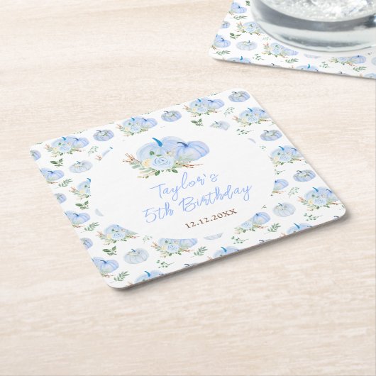 Blue Pumpkins Bloemen Verjaardagsfeest Kartonnen Onderzetters (Schuin)