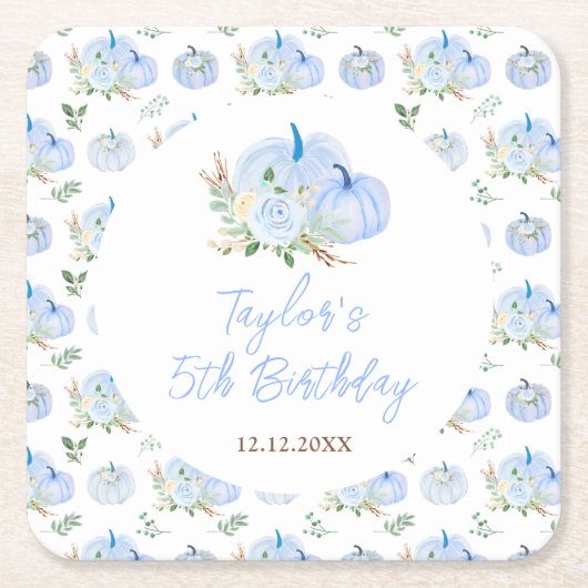 Blue Pumpkins Bloemen Verjaardagsfeest Kartonnen Onderzetters (Voorkant)