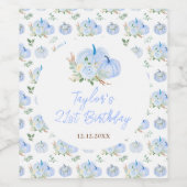 Blue Pumpkins Bloemen Verjaardagsfeest Wijn Etiket (Enkel label)