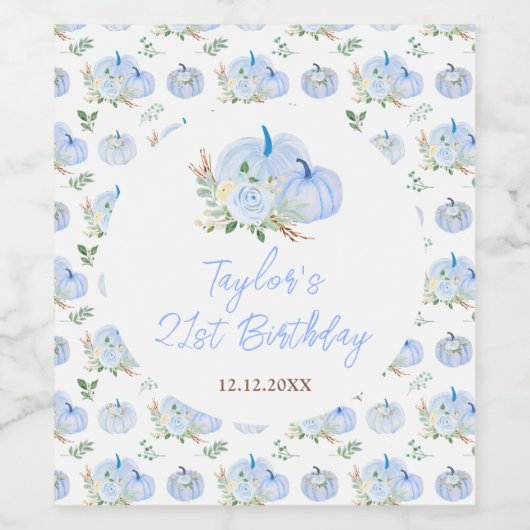 Blue Pumpkins Bloemen Verjaardagsfeest Wijn Etiket (Enkel label)