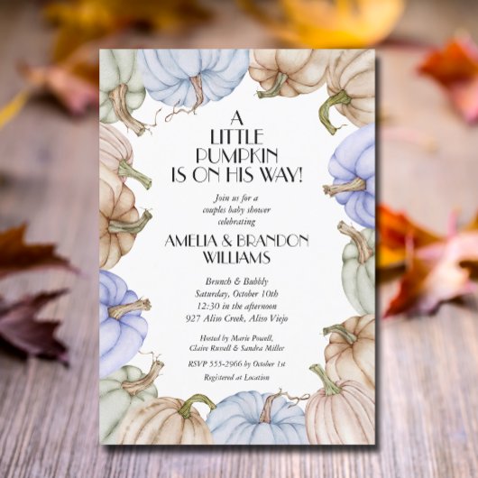 Blue Pumpkins Boy Baby shower Kaart