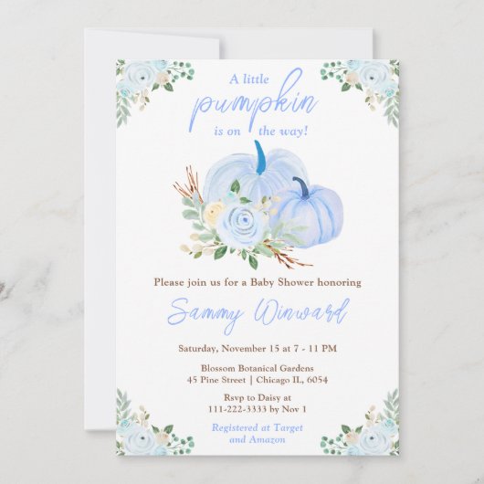 Blue Pumpkins Floral Baby shower Kaart (Voorkant)