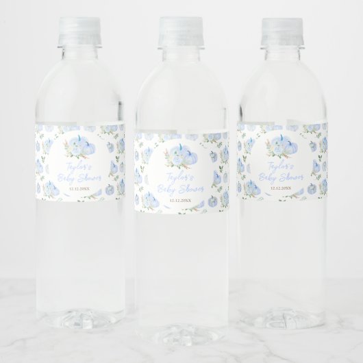 Blue Pumpkins Floral Baby shower Waterfles Etiket (Flessen)