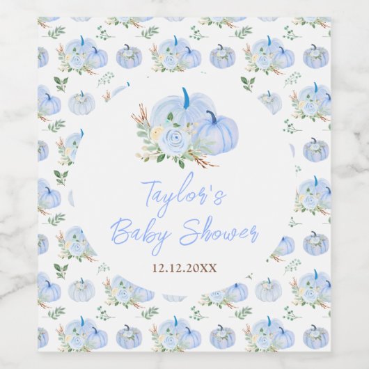 Blue Pumpkins Floral Baby shower Wijn Etiket (Enkel label)