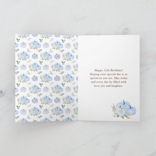 Blue Pumpkins Floral Happy Birthday Kaart (Binnen)
