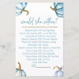 Blue Pumpkins zou ze liever Baby shower spel