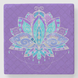 Blue, Puple Blauwgroen Lotus met Silver Accents Stenen Onderzetter