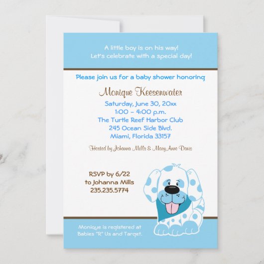 Blue Puppy 5x7 Baby shower Uitnodiging (Voorkant)