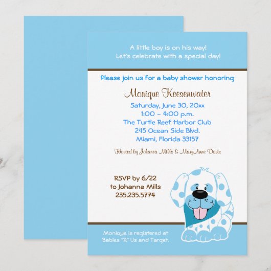 Blue Puppy 5x7 Baby shower Uitnodiging (Voorkant / Achterkant)