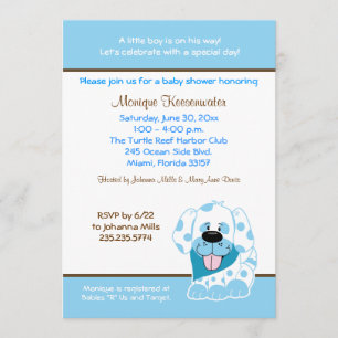 Blue Puppy 5x7 Baby shower Uitnodiging