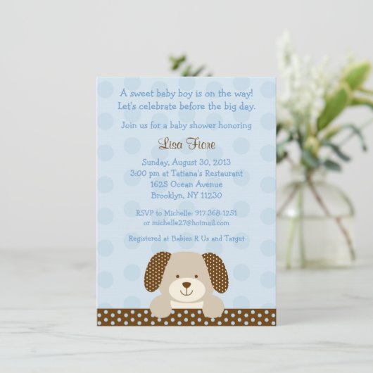 Blue Puppy Baby shower Kaart (Staand voorkant)